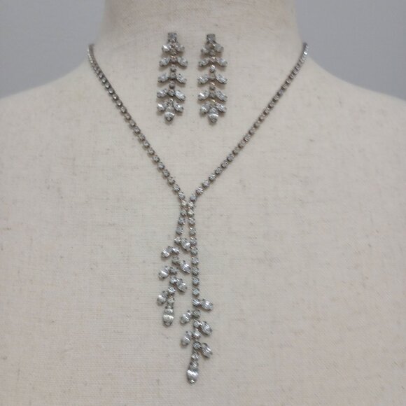 Vintage Rhinestone Drip Necklace and Earrings Set - Picture 1 of 6